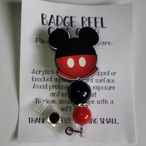 Hand Crafted Mickey Mouse Badge Reel - Black and Red